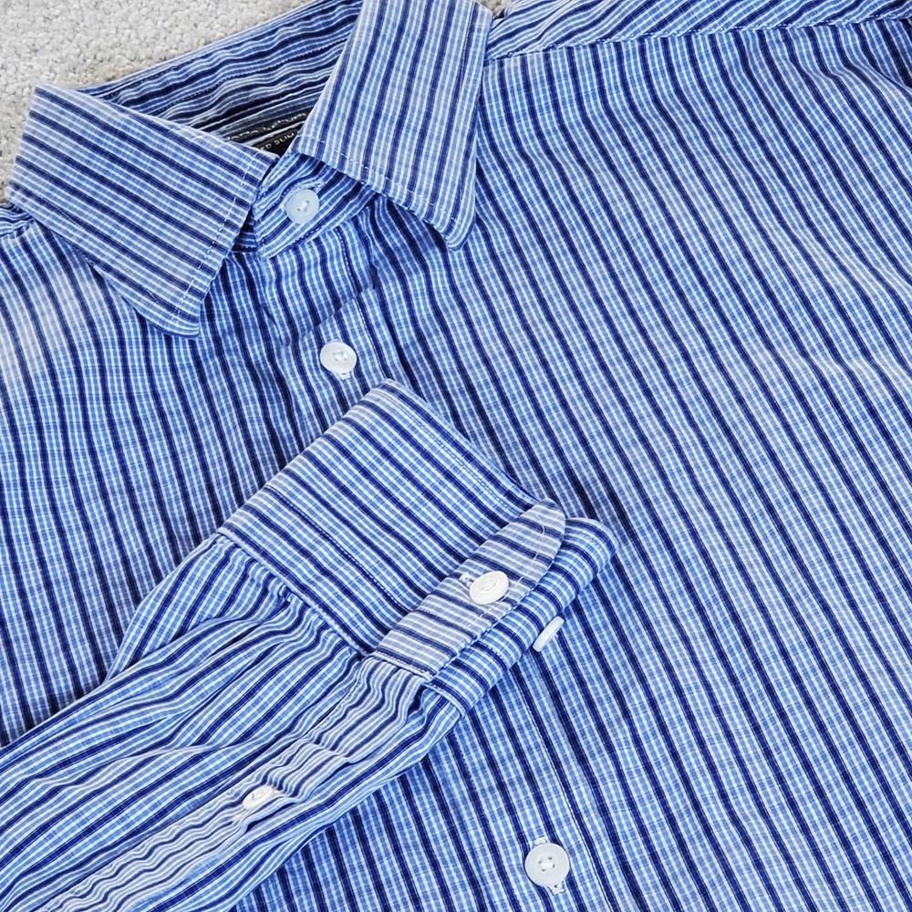 Banana Republic Button Down Shirt Men's Large Blue Striped Tailored Slim Fit